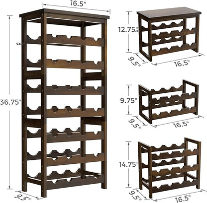 28-Bottle Wine Rack Free Standing Floor, Solid Wood 7-Tier Display Wine Storage